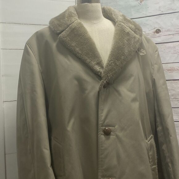 MEN'S MIGHTY-MAC OUT O GLOUCESTER TAN FLEECE LINED COAT JACKET Cold Weather 42 - Picture 4 of 9